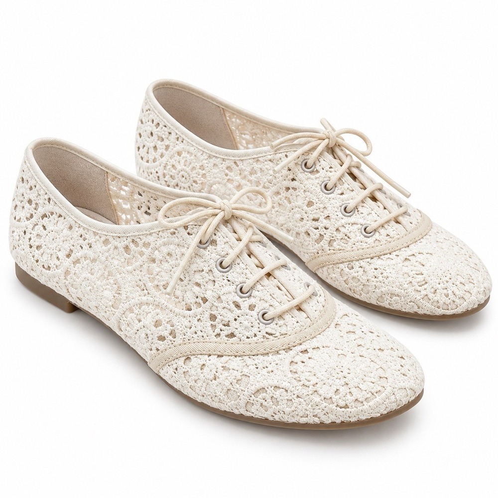 Vintage Lower East Side Cream Crochet Lace Oxford Shoes Women's 8 Feminine